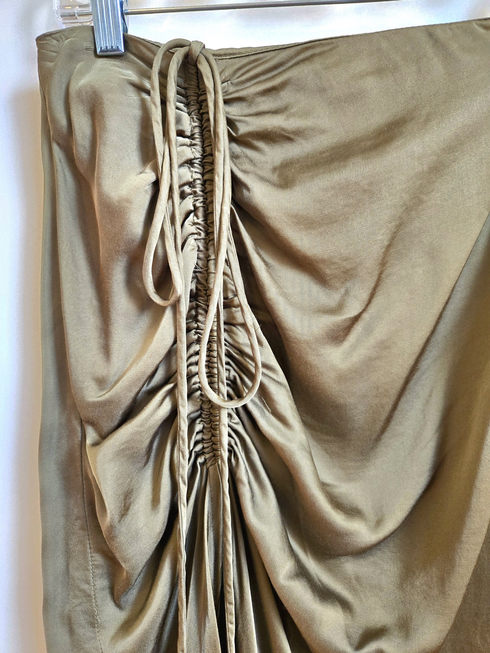 Olive Drawstring Ruched Maxi Skirt - Picture 3 of 5